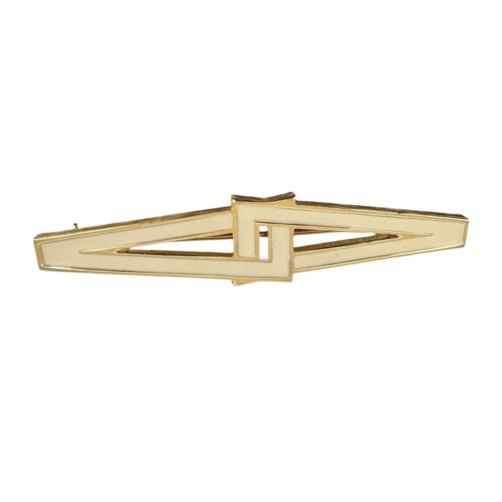Vintage Monet Mod Geometric Enamel Brooch Pin Gold Tone Art Deco Mid Century